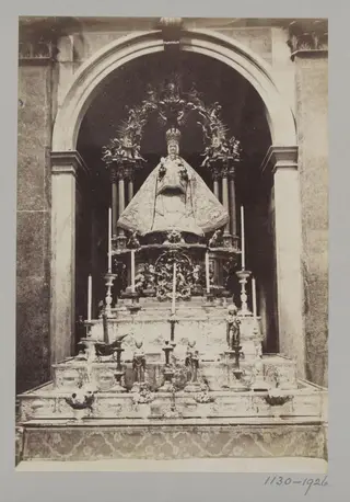 Sculpture of the Virgen del Sagrario, patron of Toledo, housed in the altarpiece of the Capilla del Sagrario in the Cathedral of Toledo