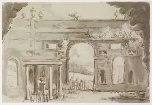 Dashwood Mausoleum West Wycombe, with road to High Wycombe, by Seabrooke
