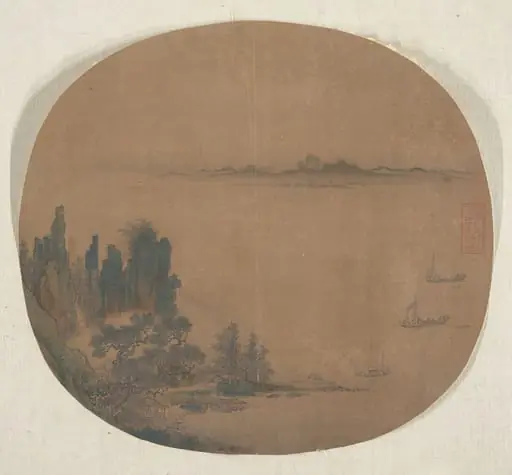明　佚名　仿趙伯駒　春江行舟圖　團扇|Seascape