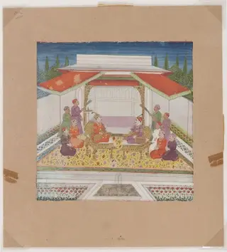 Seated Figures and Attendants Before a Fountain