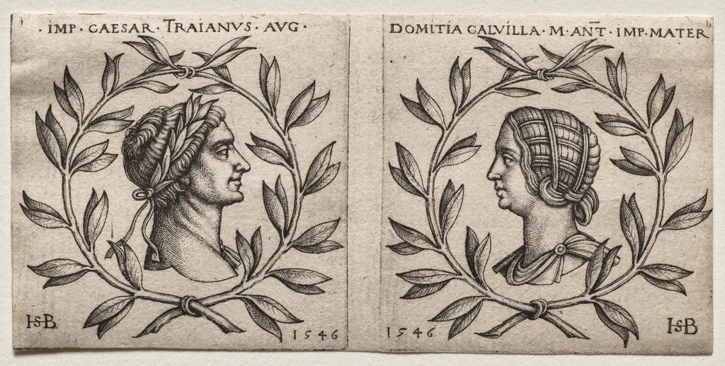 Busts of Emperor Trajan and Domitia Calvilla, by Sebald Beham, 1546