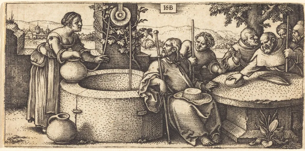 Christ and the Woman of Samaria, by Sebald Beham, ink, 1539