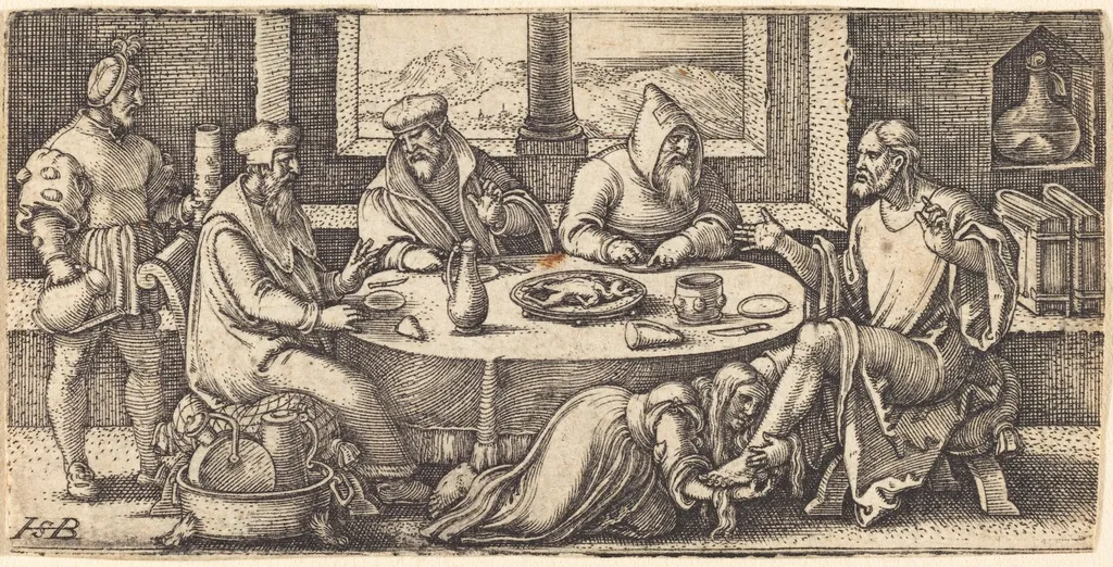 Christ at the Table of Simon the Pharisee, by Sebald Beham, ink, 1539