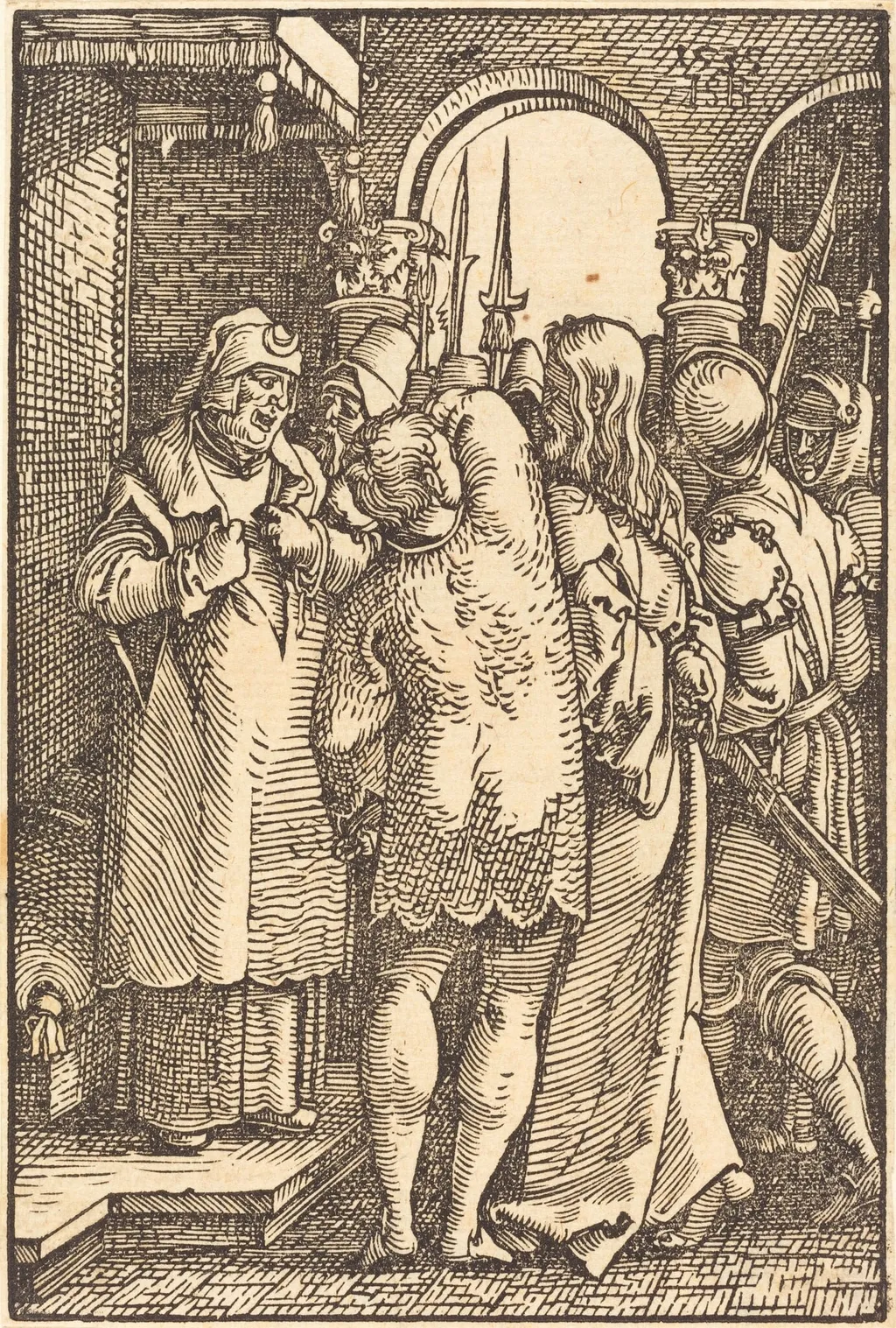 Christ before Caiaphas, by Sebald Beham, ink, 1535