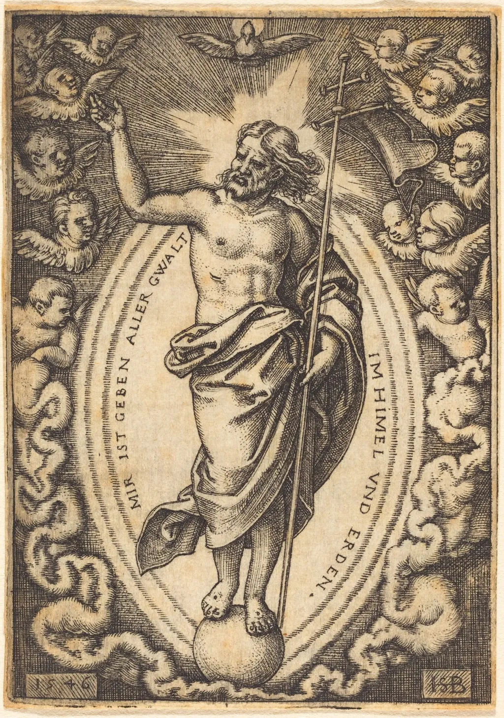 Christ on the Globe, by Sebald Beham, ink, 1546