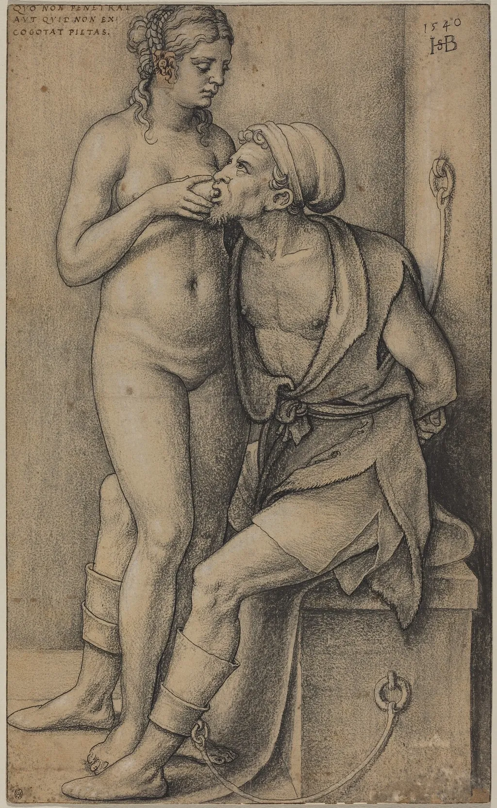 Cimon and Pero (Roman Charity), by Sebald Beham, ink, 1540