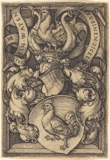 Coat of Arms with a Cock, by Sebald Beham