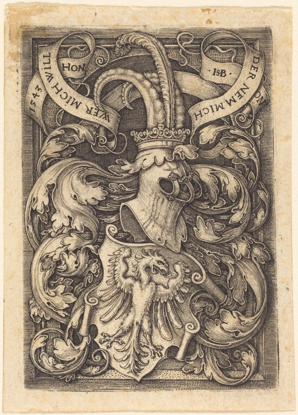 Coat of Arms with an Eagle, by Sebald Beham, ink, 1543