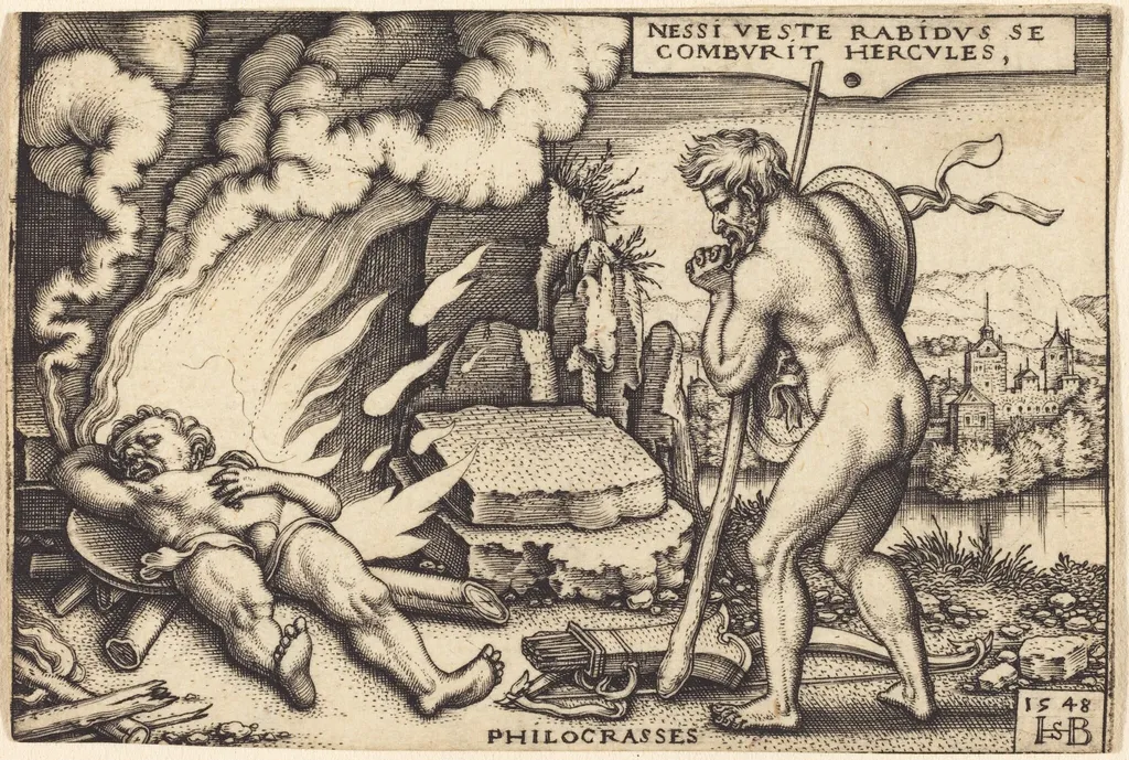 Death of Hercules, by Sebald Beham, ink, 1548