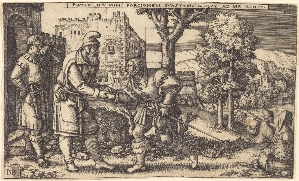 Departure of the Prodigal Son, by Sebald Beham, ink, 1540