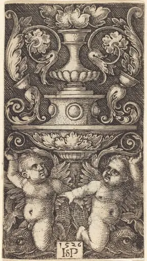 Double Cup with Two Genii Riding on Dolphins