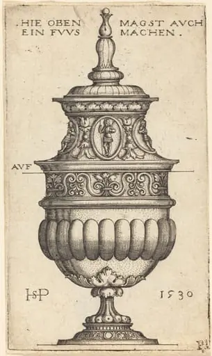 Double Goblet with Oval Medallions of Knights, by Sebald Beham