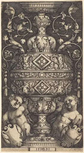 Double Goblet with Two Genii at the Base, by Sebald Beham