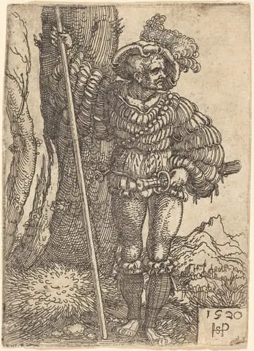 Foot Soldier Standing by a Tree, by Sebald Beham