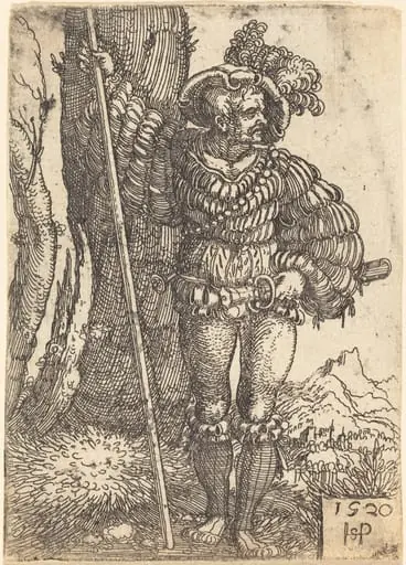 Foot Soldier Standing by a Tree, by Sebald Beham