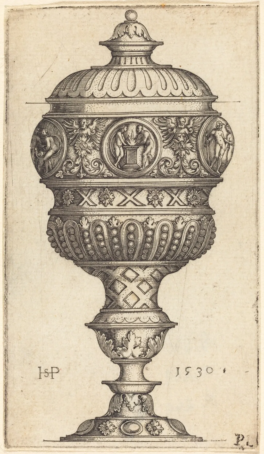 Goblet with Medallions, by Sebald Beham, ink, 1530