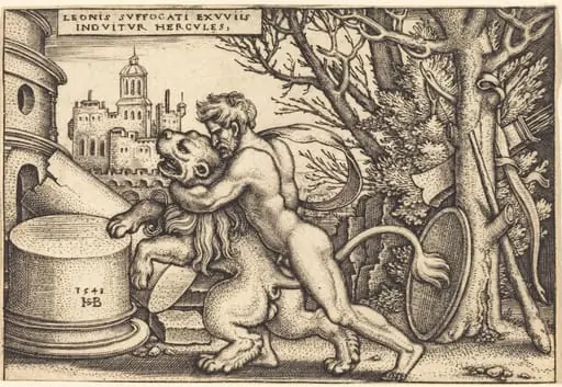 Hercules Killing the Nemean Lion, by Sebald Beham