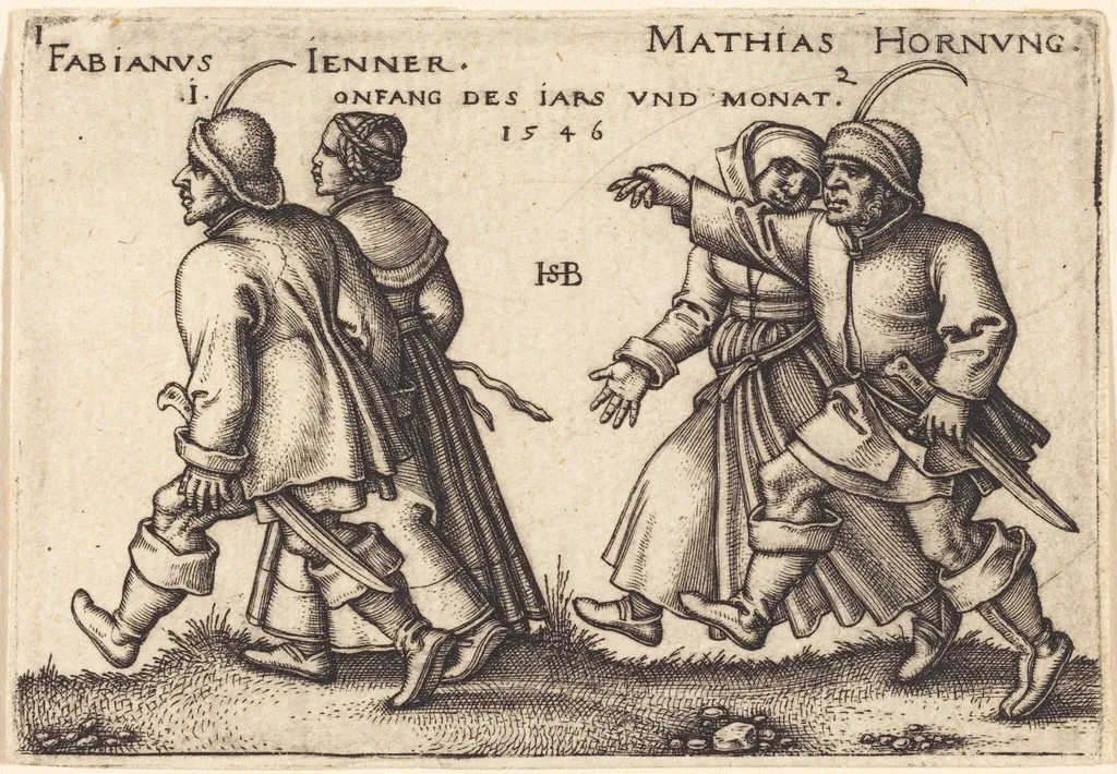 January and February, by Sebald Beham, ink, 1546