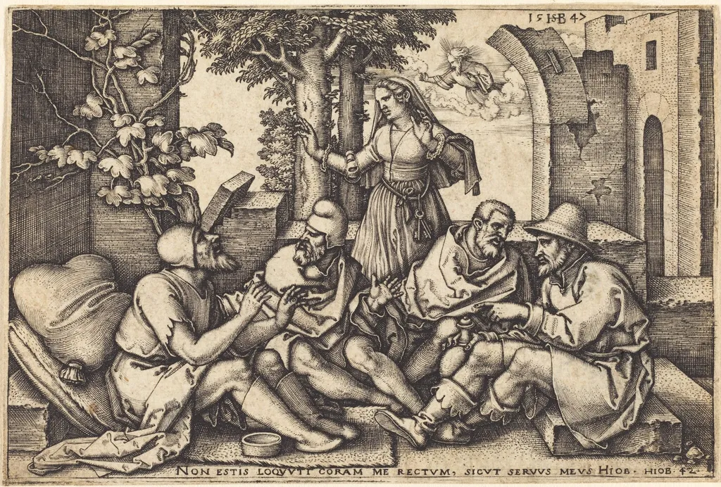 Job Conversing with His Friends, by Sebald Beham, ink, 1547
