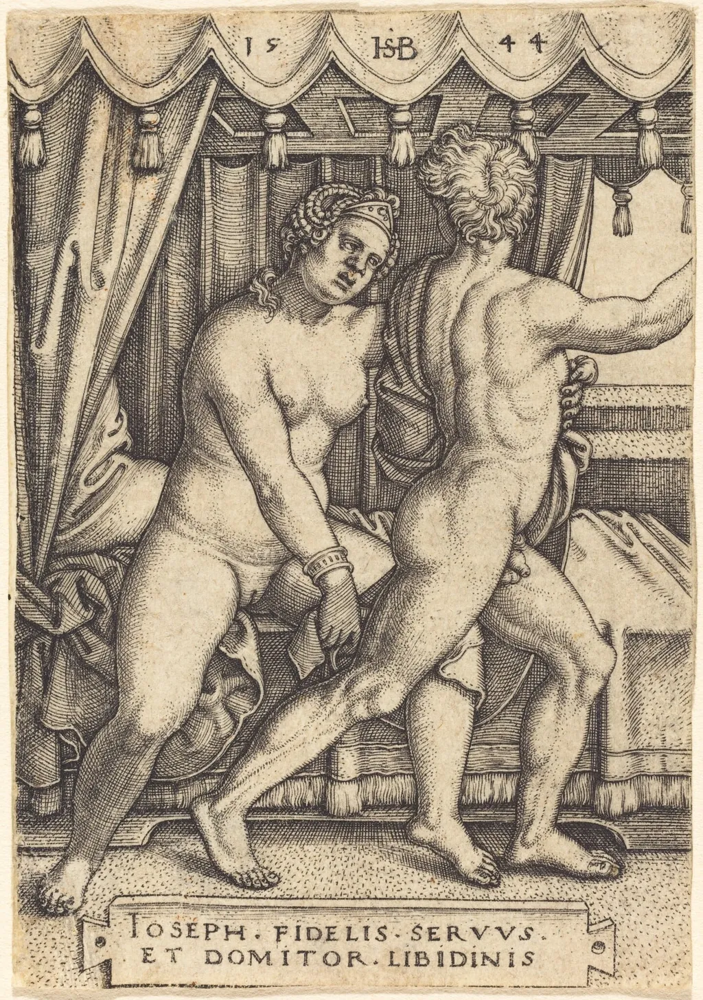 Joseph and Potiphar's Wife, by Sebald Beham, ink, 1544