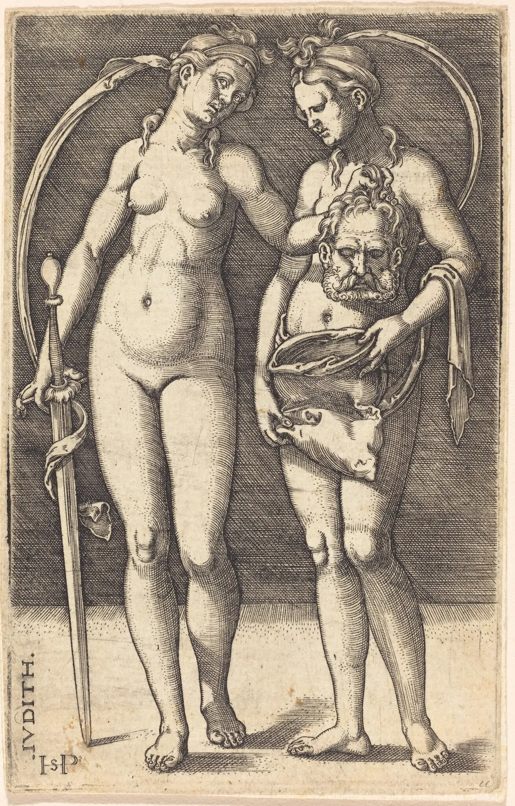 Judith and Her Servant Standing, by Sebald Beham, ink, 1525