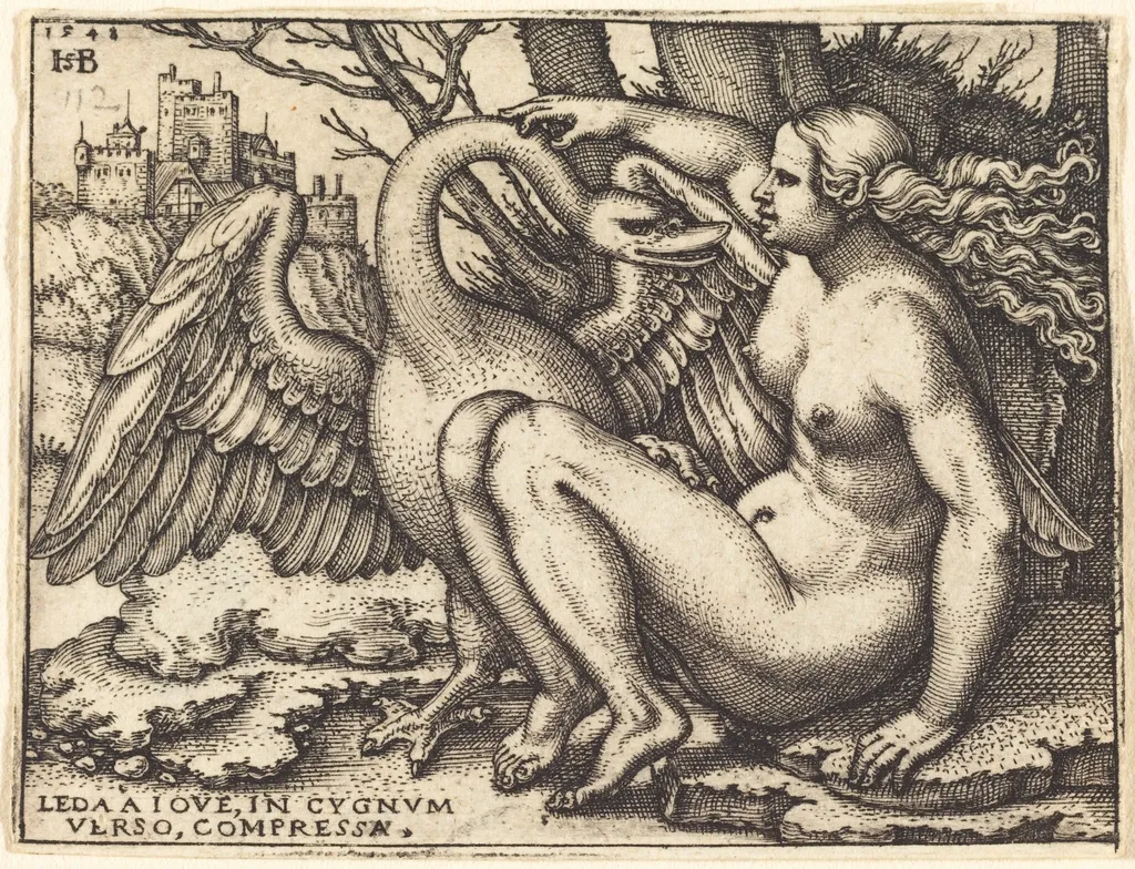 Leda and the Swan, by Sebald Beham, ink, 1548