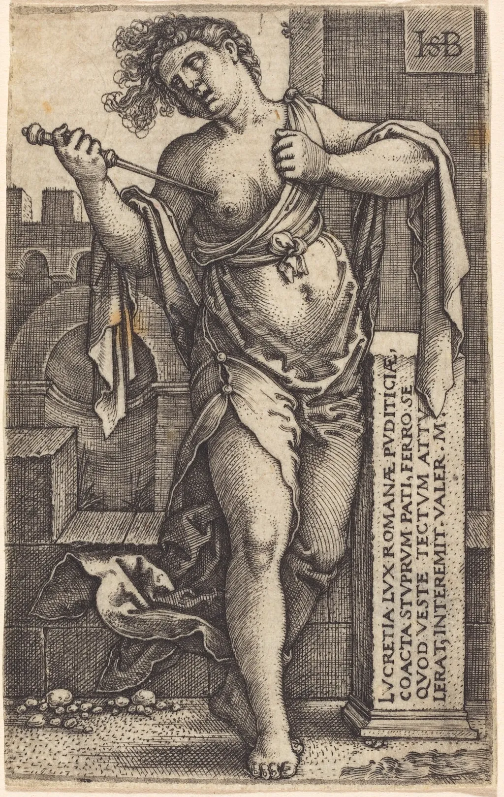 Lucretia Standing, by Sebald Beham, ink, 1540