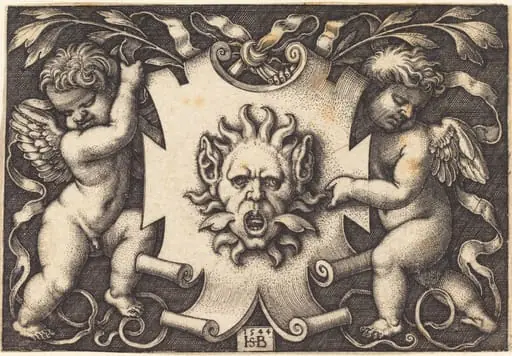 Mask Held by Two Genii, by Sebald Beham
