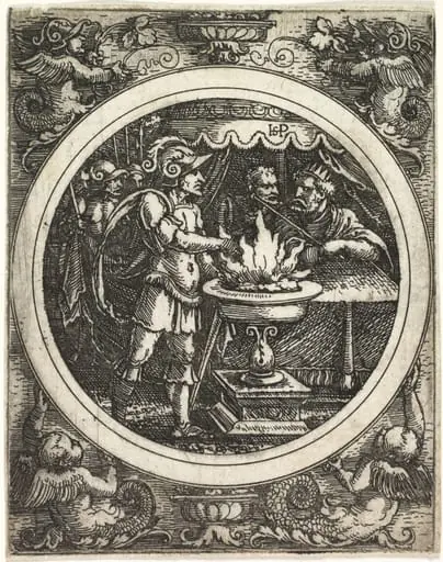 Mucius Scaevola Holding His Hand in the Fire, by Sebald Beham