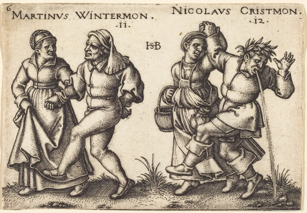 November and December, by Sebald Beham, ink, 1546
