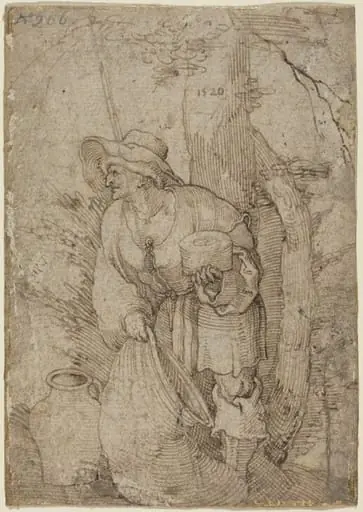 Old Man Standing under Tree, by Sebald Beham