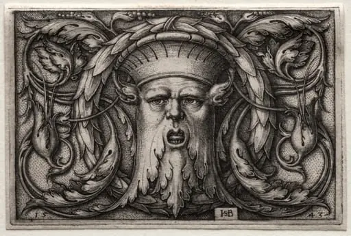 Ornament of Satyr's Head and Wreath, by Sebald Beham