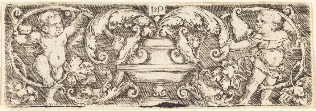 Ornament with a Vase Between Two Genii, by Sebald Beham, ink, 1528