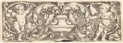 Ornament with a Vase Between Two Genii, by Sebald Beham
