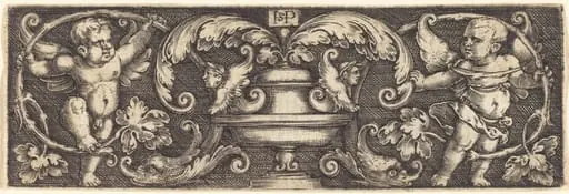 Ornament with a Vase Between Two Genii, by Sebald Beham