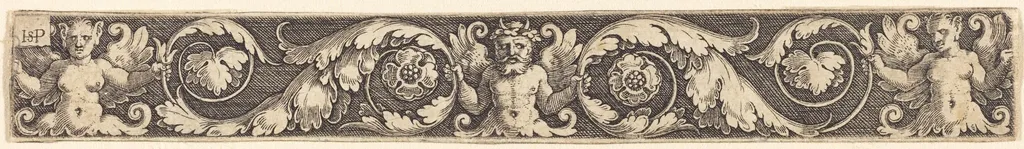 Ornament with One Male and Two Female Figures, by Sebald Beham, ink, 1524