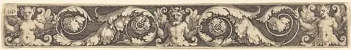 Ornament with One Male and Two Female Figures, by Sebald Beham
