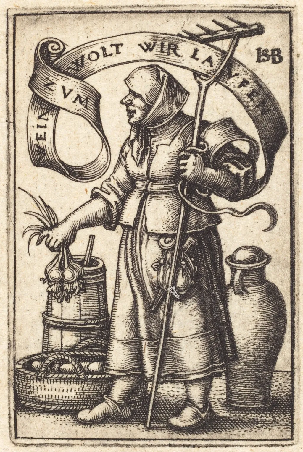 Peasant Woman at Market, by Sebald Beham, ink, 1542