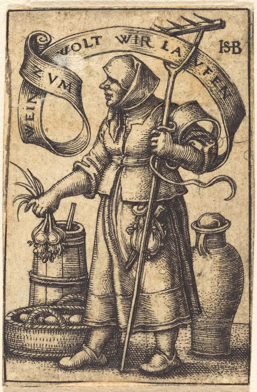 Peasant Woman at Market, by Sebald Beham, ink, 1542