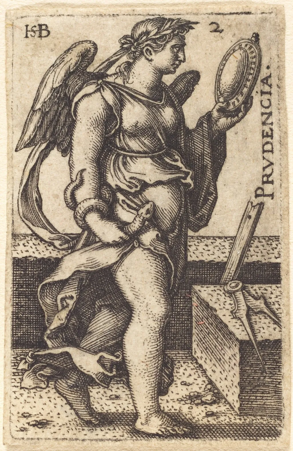Prudencia (Prudence), by Sebald Beham, ink, 1539