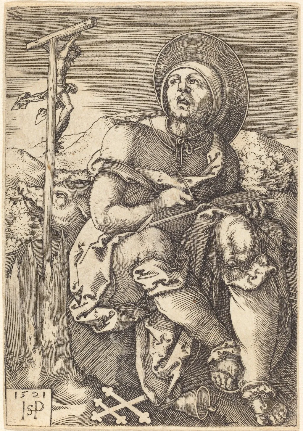 Saint Anthony the Hermit, by Sebald Beham, ink, 1521