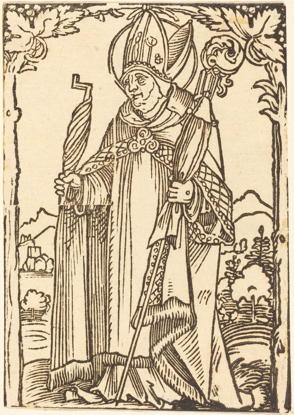 Saint Erasmus as Bishop, by Sebald Beham, ink, 1525