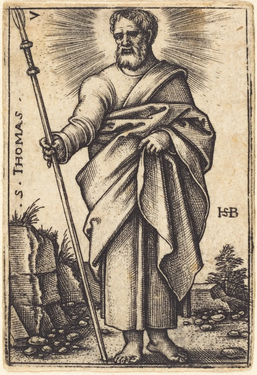 Saint Thomas, by Sebald Beham, ink, 1546