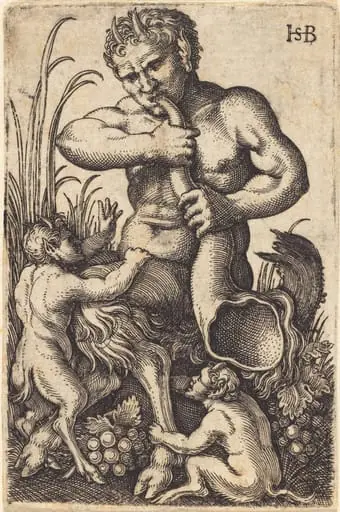 Satyr Sounding a Horn, by Sebald Beham