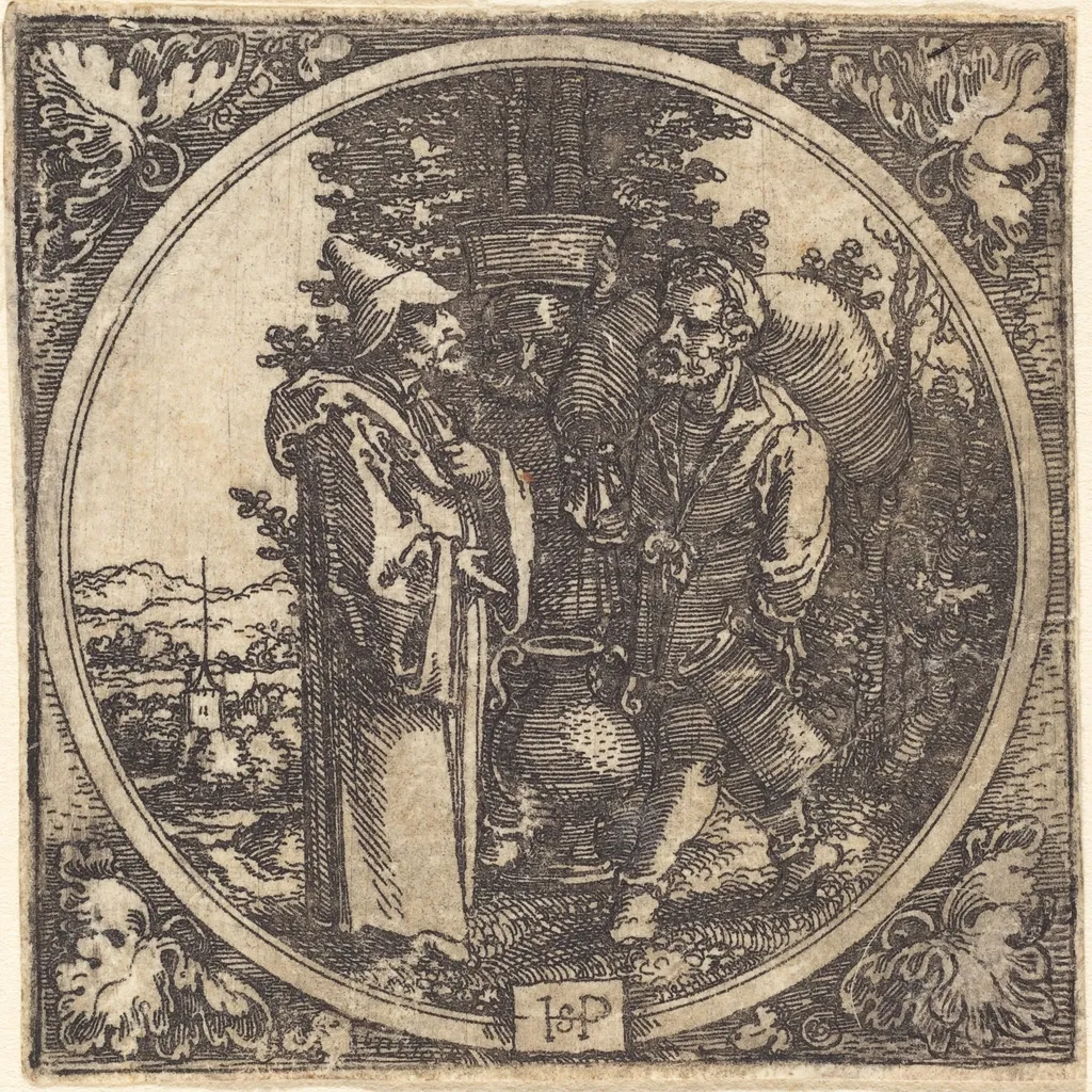 Solon and Two Peasants, by Sebald Beham, ink, 1526