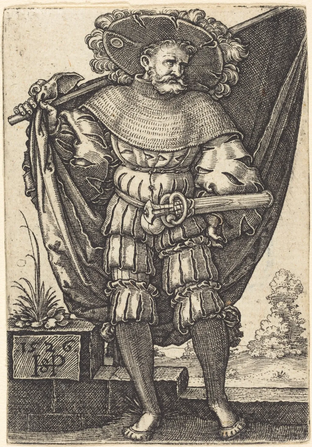 Standard Bearer, by Sebald Beham, ink, 1526
