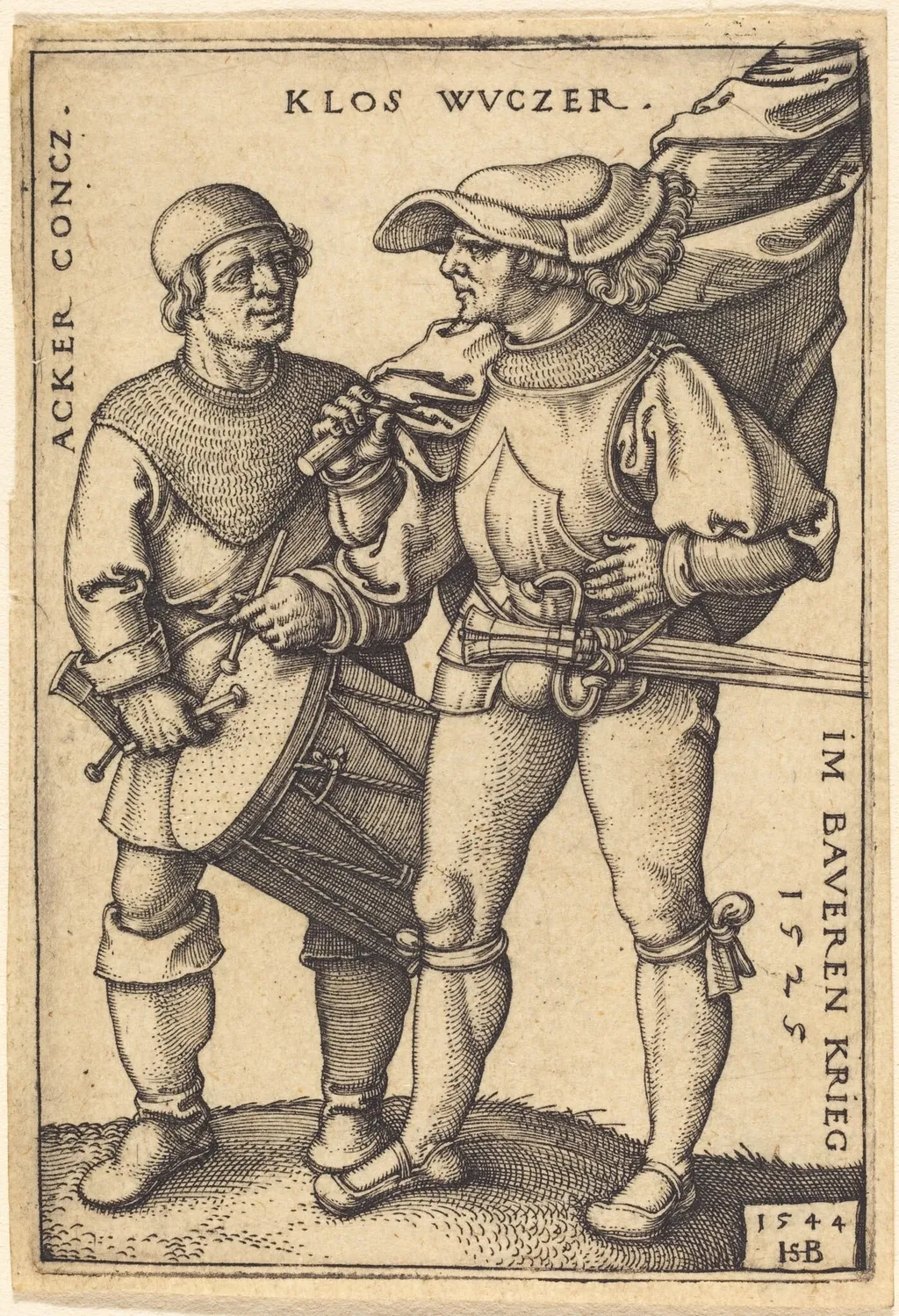 Standard Bearer and Drummer, by Sebald Beham, ink, 1544
