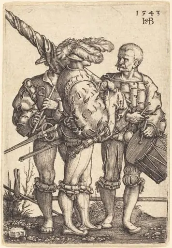 Standard Bearer, Drummer, and Piper, by Sebald Beham