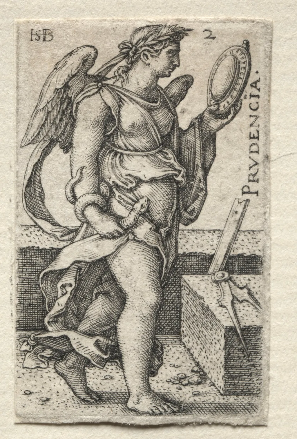 The Knowledge of God and the Seven Cardinal Virtues: Prudence - Prudencia, by Sebald Beham, 1535