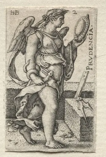 The Knowledge of God and the Seven Cardinal Virtues: Prudence - Prudencia, by Sebald Beham